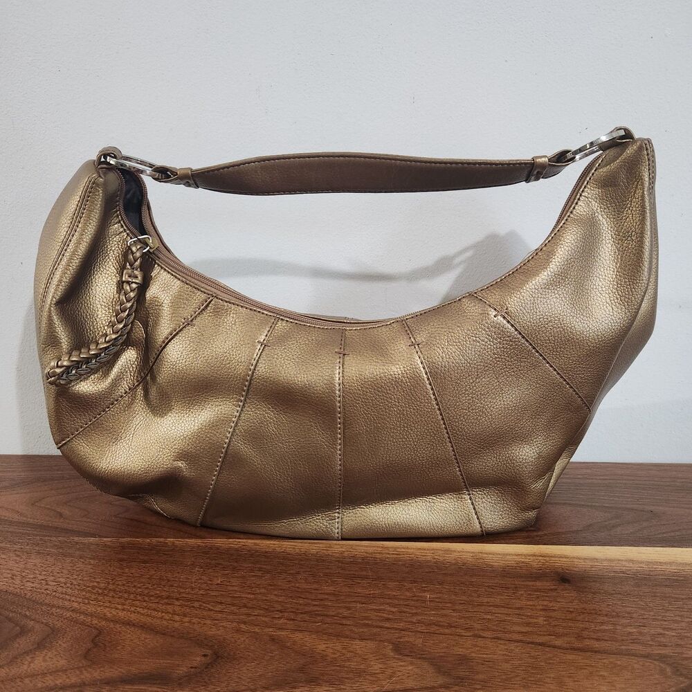 Tommy Hilfiger Y2K Pebbled Leather Hobo Bag Purse Retro Metallic Gold